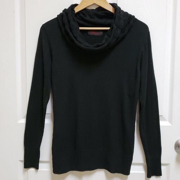 Cyrus Sweater Womens L Black Lyocell Silk Textured Stretch Knit Cowl Witchy Boho - Picture 1 of 9